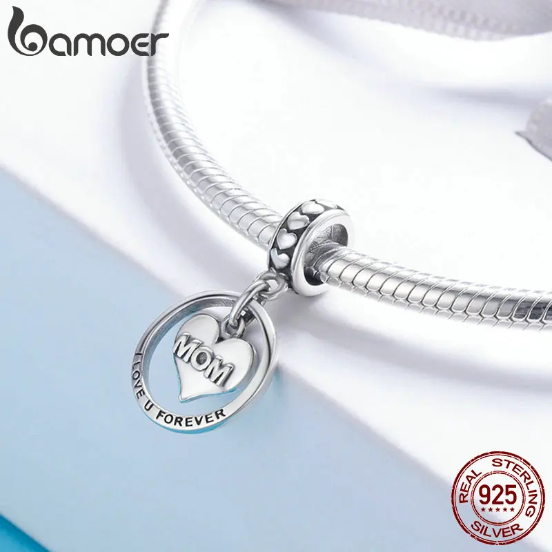BAMOER 925 пробы серебро I Love u Forever Mom гравировка бусины подходят браслеты с подвесками и браслеты ювелирные изделия подарок матери SCC649