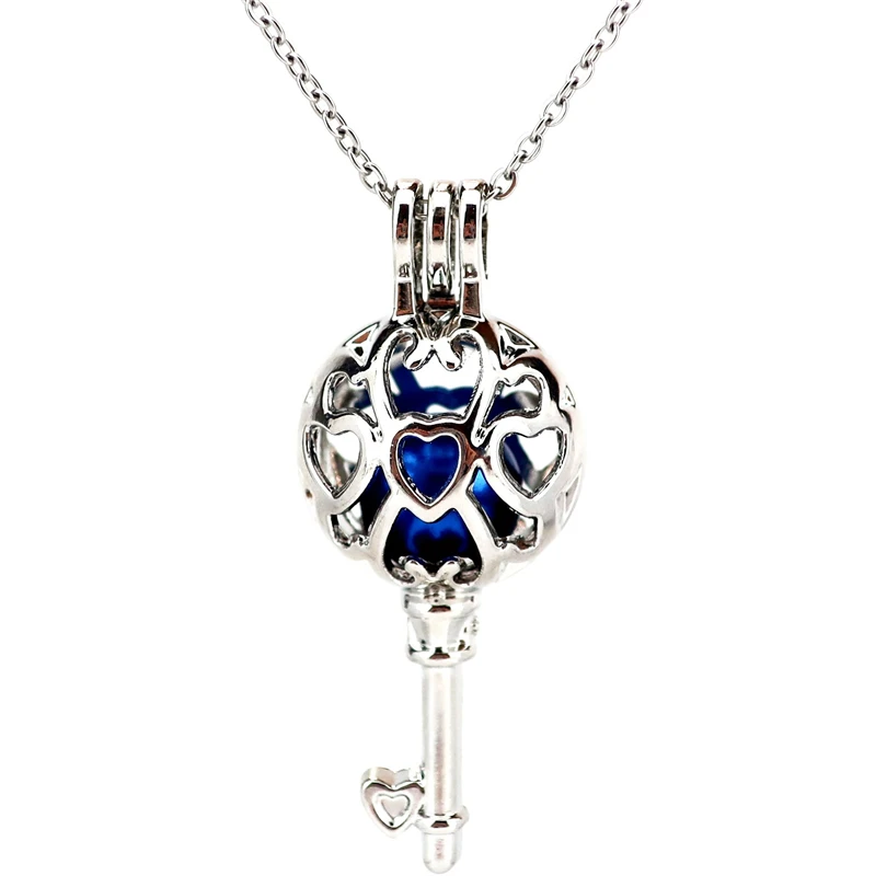 

K883 Silver Alloy Key Ball Heart Pearl Cage Pendant Chain Aroma Essential Oil Diffuser Locket Necklace