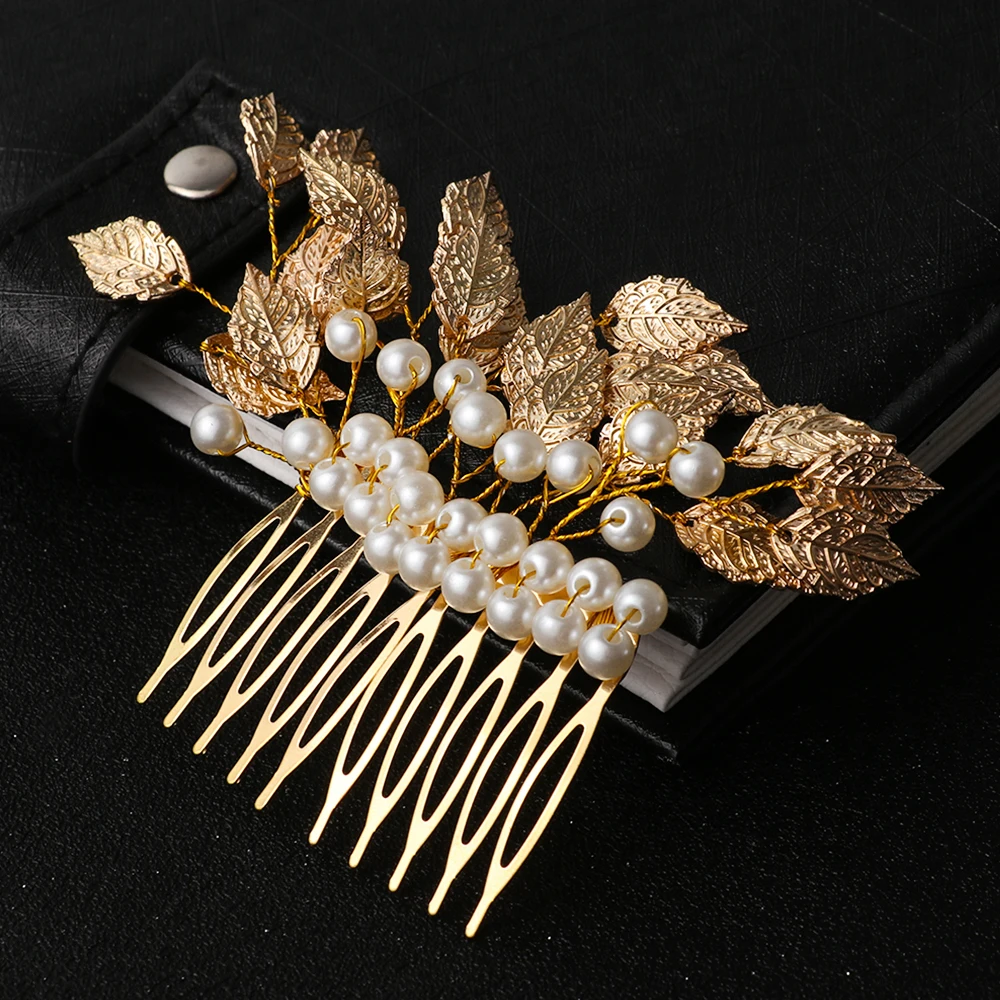 

Luxury Gold Leaves Hair Combs Headdress Prom Bridal Wedding Hair Accessories Hair Jewelry Gold Flower Hair Pins Chic Gifts Women