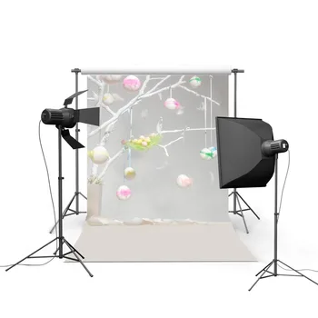 

2017 5X7ft Children Happy Easter Eggs Tree White Background Vinyl Backdrops for Photography Background for Photo Studio