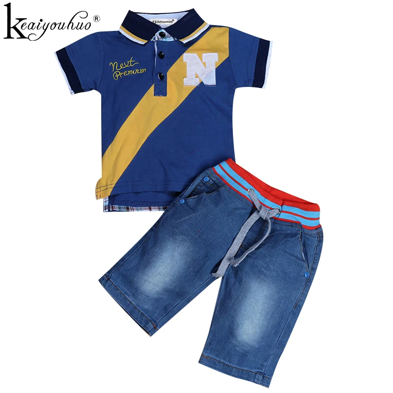 Keaiyouhuo الأطفال الجديد الملابس مجموعات تي شيرت + جينز 2 قطع تتسابق البدلة زي للأطفال صيف الرياضة البدلة الأولاد الملابس مجموعات