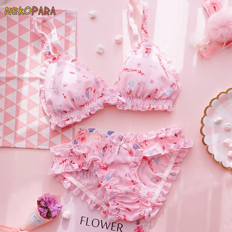 Japanese Chiffon Cute Bra & Panties Set Ruffles Wirefree Soft Underwear  Sleep Intimates Set Kawaii Lolita Women Underwear Set - Price history &  Review, AliExpress Seller - baby yi Store