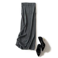 Демисезонный Модные женские Высокая талия однотонная плиссированная длина эластичная юбка Акции Леди Черный Вечерние повседневное трикотажные юбки