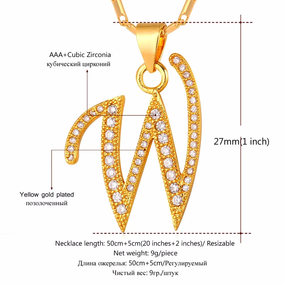 Начальный W буквы-подвески ожерелье s Женщины Мужчины подарок кубического циркония ювелирные украшения с надписями золотого цвета ожерелье P1693