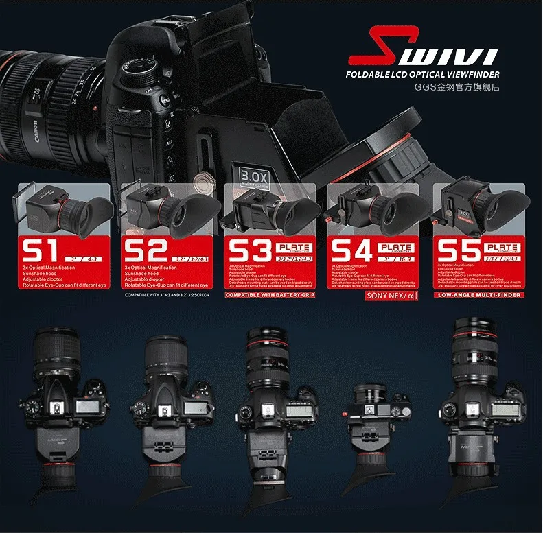 GGS swivi S3 3X Plegable Visor óptico 3.0/"//3.2/" LCD de aspecto para Canon 5D3