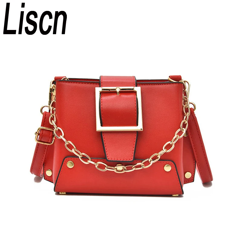 

High quality Pu leather bags casual Messenger bag trend chain bag belt decoration 2018 ladies new fashion shoulder bags