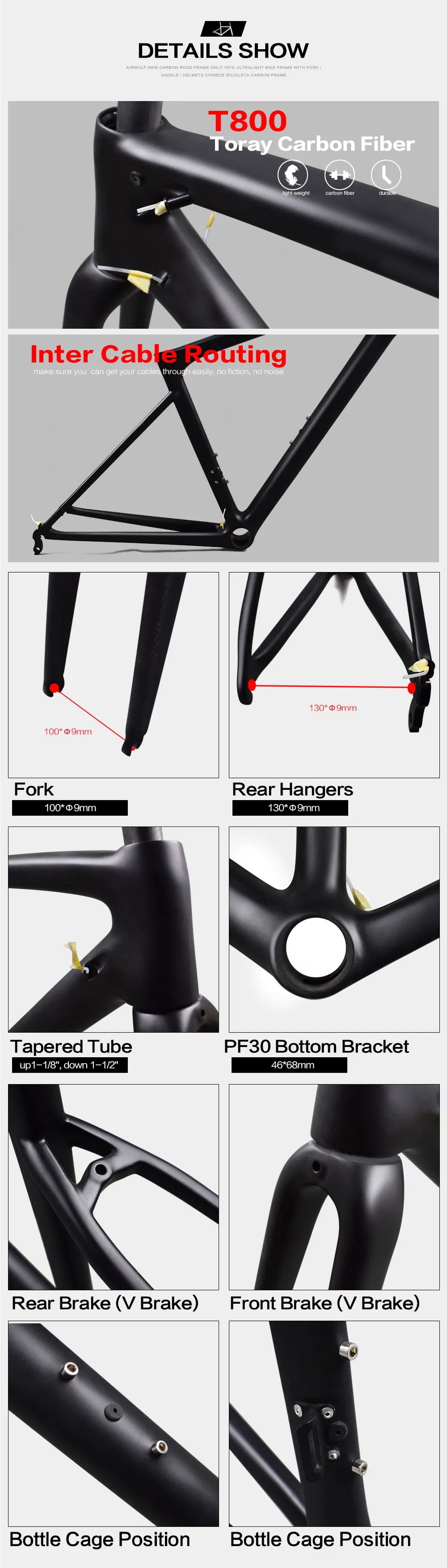 Sale Airwolf ultralight 787g carbon road frame multi-color choose bicycle bicicleta frame with fork/seatpost/headsets bike frame 13 Sale Airwolf ultralight 787g carbon road frame multi-color choose bicycle bicicleta frame with fork/seatpost/headsets bike frame 13