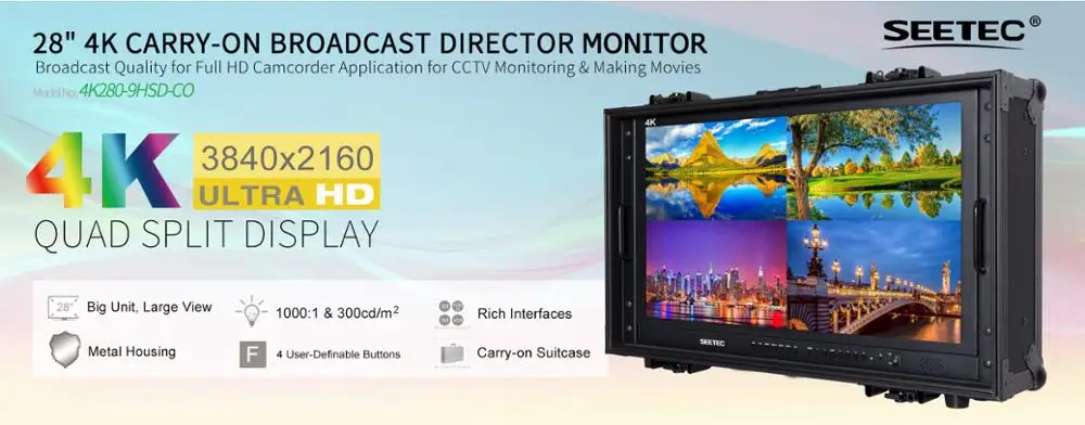 SEETEC 4K280-9HSD-CO 28 дюймов чехол для переноски-на Pro широковещательный монитор в формате 4 K UHD, 3840x2160 директор дисплей для видеонаблюдение для записи видео