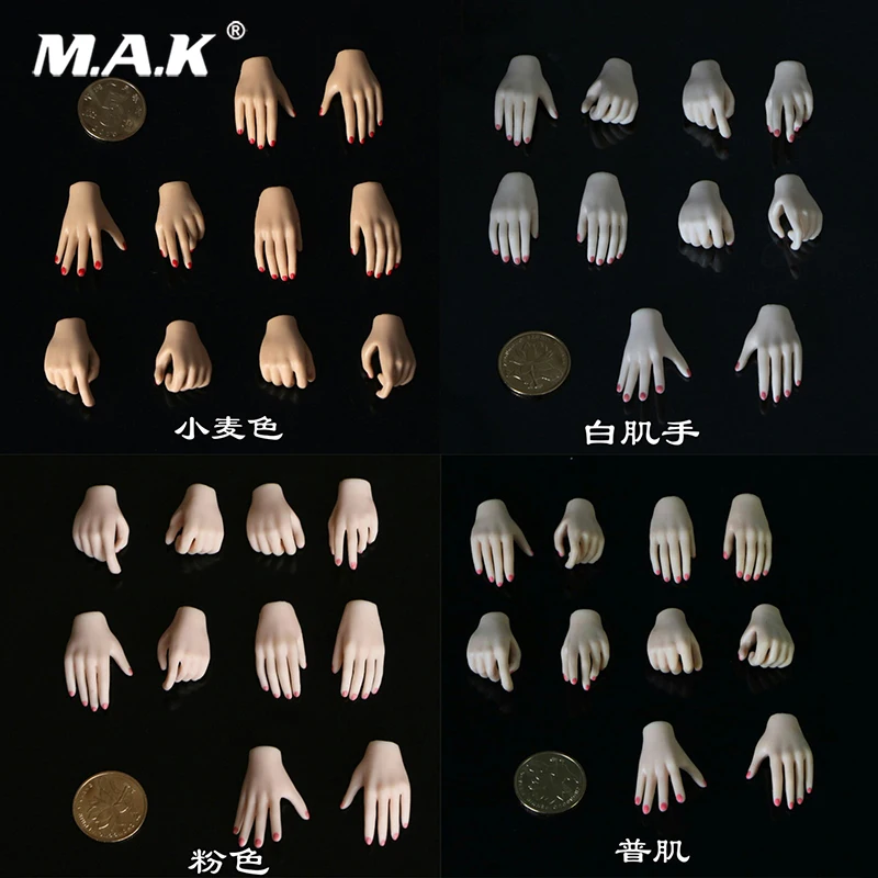 

1/6 Scale 6pieces wheat/pink/pale/normal color red Nail Hand Types Fit 12inches seamless Doll Body Toys Accessories