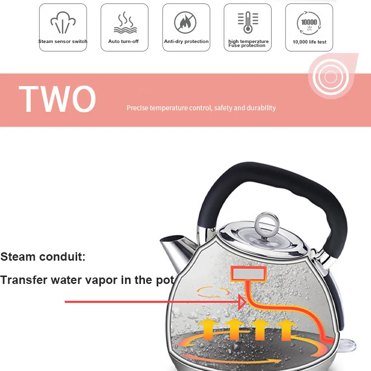 1.8L 304 Электрический чайник из нержавеющей стали с датчиком температуры воды бытовой 1800 Вт быстрый нагрев Электрический чайник 220 В