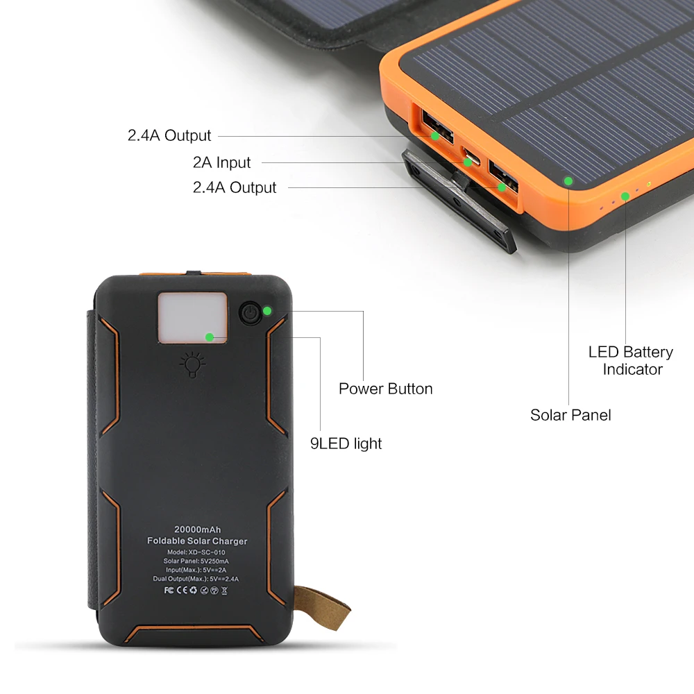20000mAh Power Bank Solar External Battery Power Charger for iPhone Samsung Huawei Smartphones Xiaomi Outdoors Camping 20000mAh Power Bank Solar External Battery Power Charger for iPhone Samsung Huawei Smartphones Xiaomi Outdoors Camping