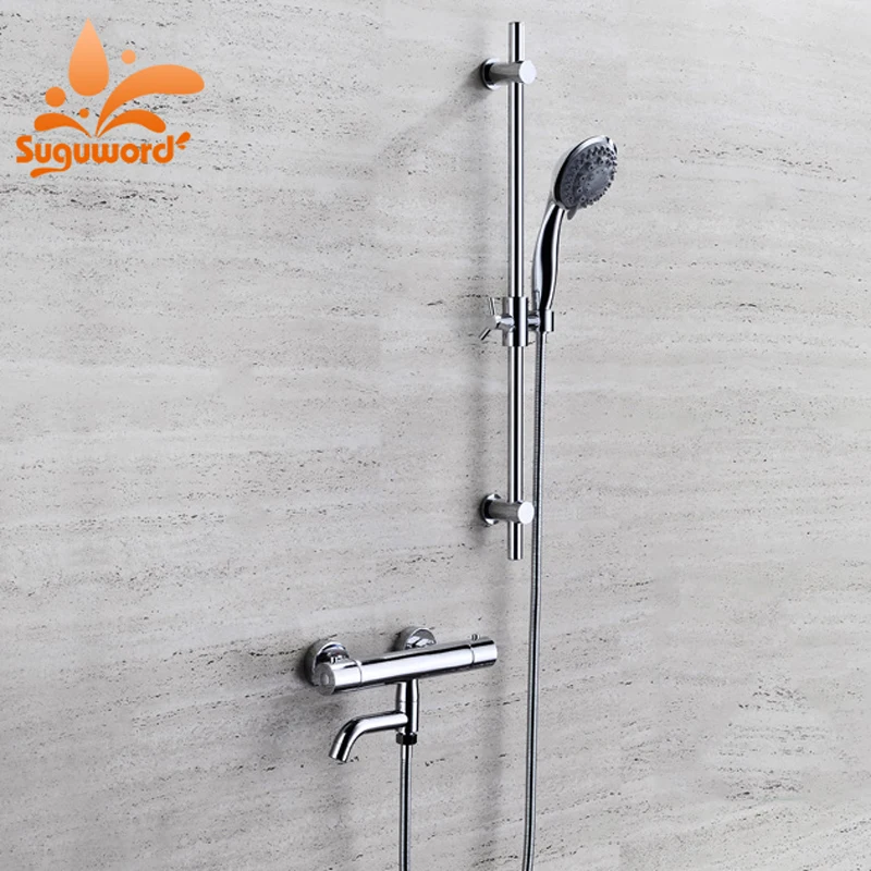 

Suguword Chrome Thermastatic Shower faucet Hot and Cold Switch Shower System Mixer Tap Two Choices