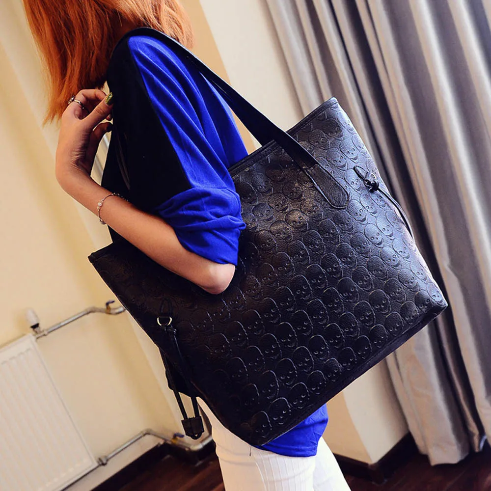 

Women Handbag 2019 New Fashion Retro Skeleton Embossing Shoulder Bag Female Large Capacity Tote Purse PU Leather Shoulder Pouch