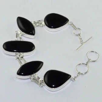Black Onyx Silver Overlay on Copper Bracelet 22.8 cm B1636 | Украшения и аксессуары