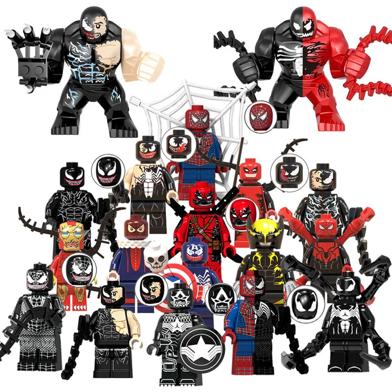 18pcs/lot Compatible Legoing Marvel Venom Carnage Anti-venom Black Spiderman Deadpool Minifigs Figurines Building Blocks Set 18pcs/lot Compatible Legoing Marvel Venom Carnage Anti-venom Black Spiderman Deadpool Minifigs Figurines Building Blocks Set