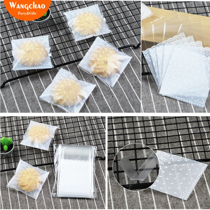 

100pcs/lot White Lace Mesh Plastic Bags Wedding Gift Kids Happy Birthday Decoration Bread cake toast Candy cookies packing bag