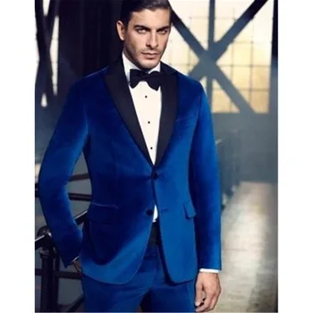

Custom Made Royal Blue Velvet men suit Blazer Groom Tuxedos terno masculino Mens Prom Dress Suits (Jacket+Pants+Bow Tie)