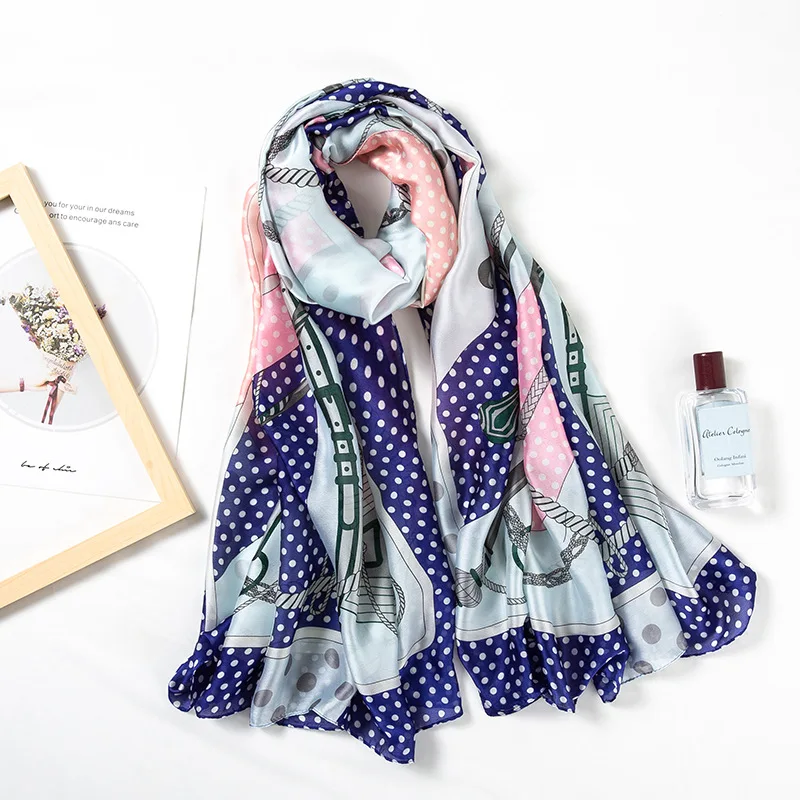 

2019 New Silk Scarf For Women Soft Printed Scarves Large Shawls Wraps Lady Pashmina Satin Bandana Hijabs Scarf Foulard 180X90CM