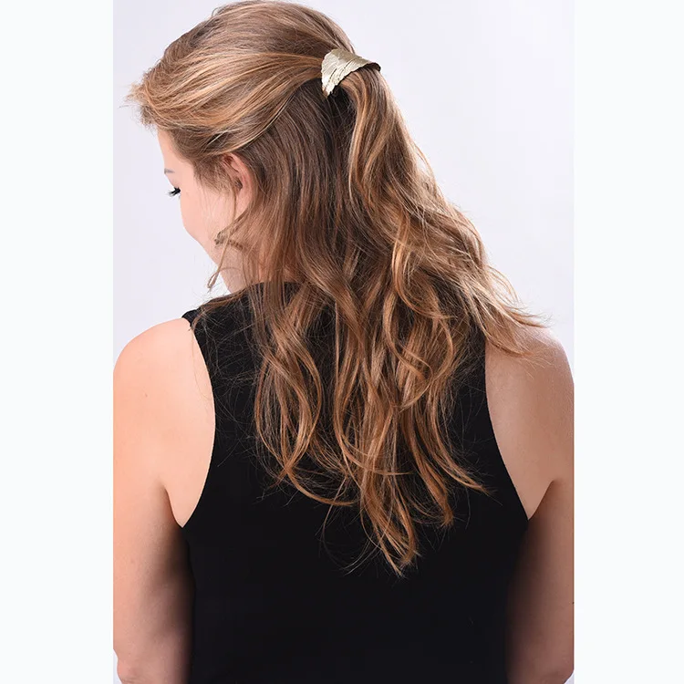 Metal Ponytail Holder with double leaf shape barrettes women hair