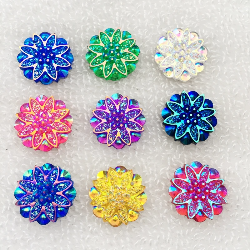 

Mix 20pcs 18mm AB Resin Rhinestone Round Flower Flatback Wedding Decoration crystal Buttons diy accessories 2 Holes - A27A