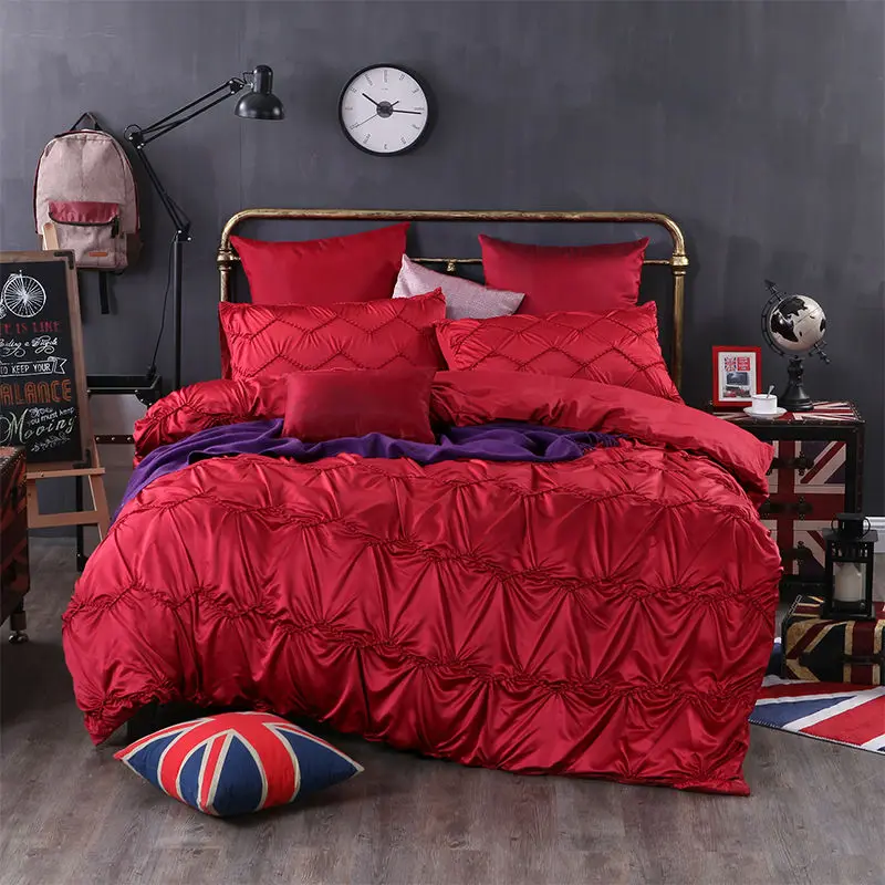 Washed Silk Satin Bedding Set 4/6 Pieces Cotton Imitated Luxury Pinch