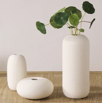 

Modern Simple Ceramic Flower Vase Three Pieces Set Home Porcelain Jardiniere Handicraft Ornament Decor Furnishing Accessories