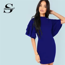 Sheinside элегантное розовое платье с v-образным вырезом и поясом для женщин весенние прямые платья с коротким рукавом женские повседневные однотонные платья