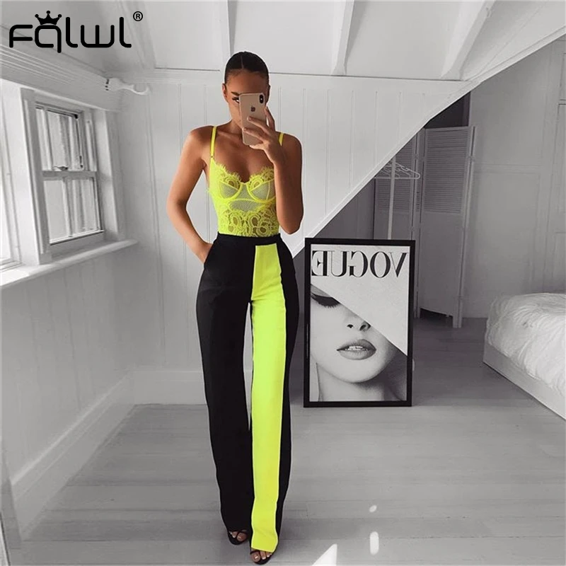 

FQLWL Patchwork Wide Leg Sexy Pants Women High Waist Skinny Pants Trousers Women 2019 Casual Ladies Summer Bodycon Pants Female