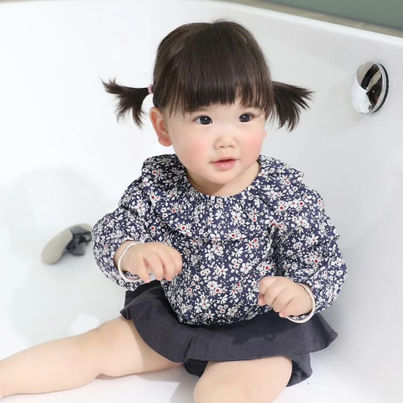 Mädchen Bluse Baby Mädchen Solide Tops Blume Kragen Puff Sleeve Bluse Baby Mädchen Kleidung Neue