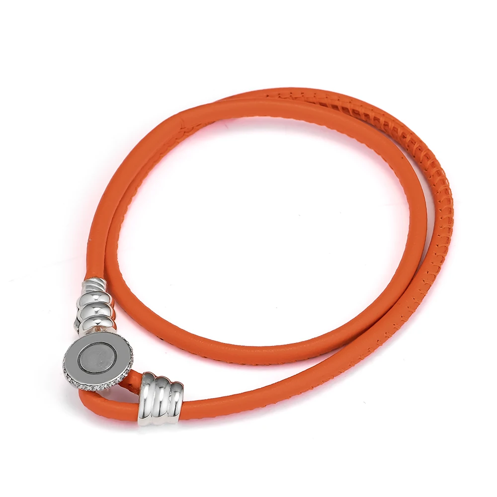 

CKK Bracelets Real 925 Sterling Silver Jewelry Spicy Orange Double Leather Bracelets for Women DIY Fits Original Charms Beads