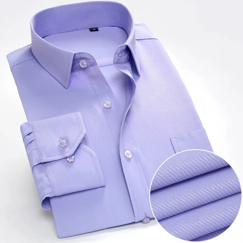 New Autumn Mens Dress Shirt Long Sleeve Casual Pure Color Business Red Stand Collar Male Clothing Camisa Masculina Social