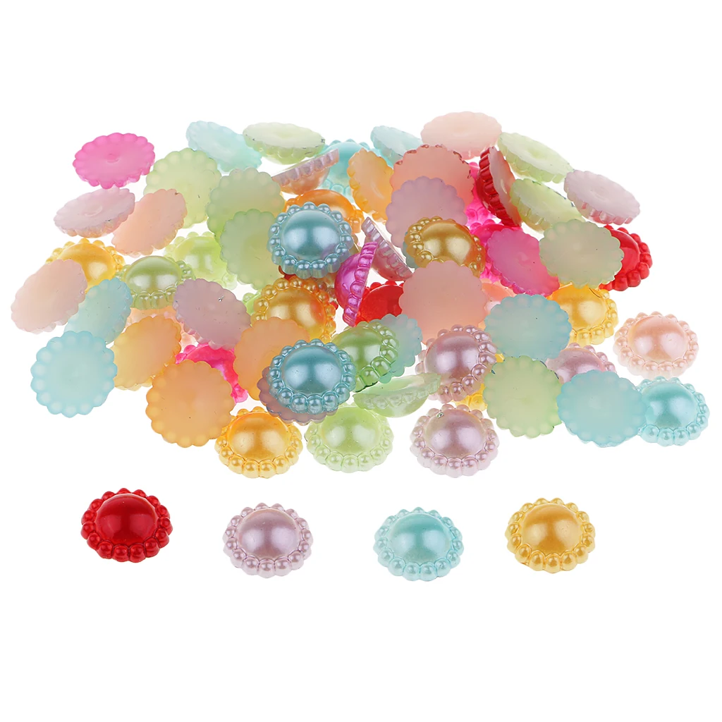 100x ABS Pearl Sunflower Resin Flatback Charms Beads Embellishment for DIY Craft Card Making Phone Case Decoration 13mm