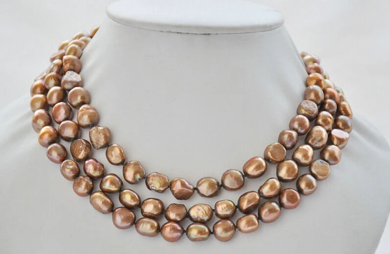

FREE SHIPPING ****** Z7008 11mm COFFEE baroque freshwater pearl necklace 50inch