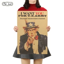 TIE LER ВИНТАЖНЫЙ ПЛАКАТ с изображением дяди Сэма Второй мировой войны, постер из крафт-бумаги, настенная наклейка, декор 51X36 см