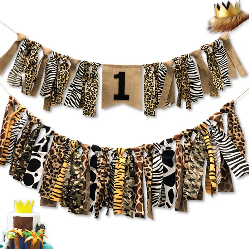 Creative Shabby Cloth Strip Banner Garland Leopard Print Rag Tied Banners for Baby Shower Baby's Birthday Party 