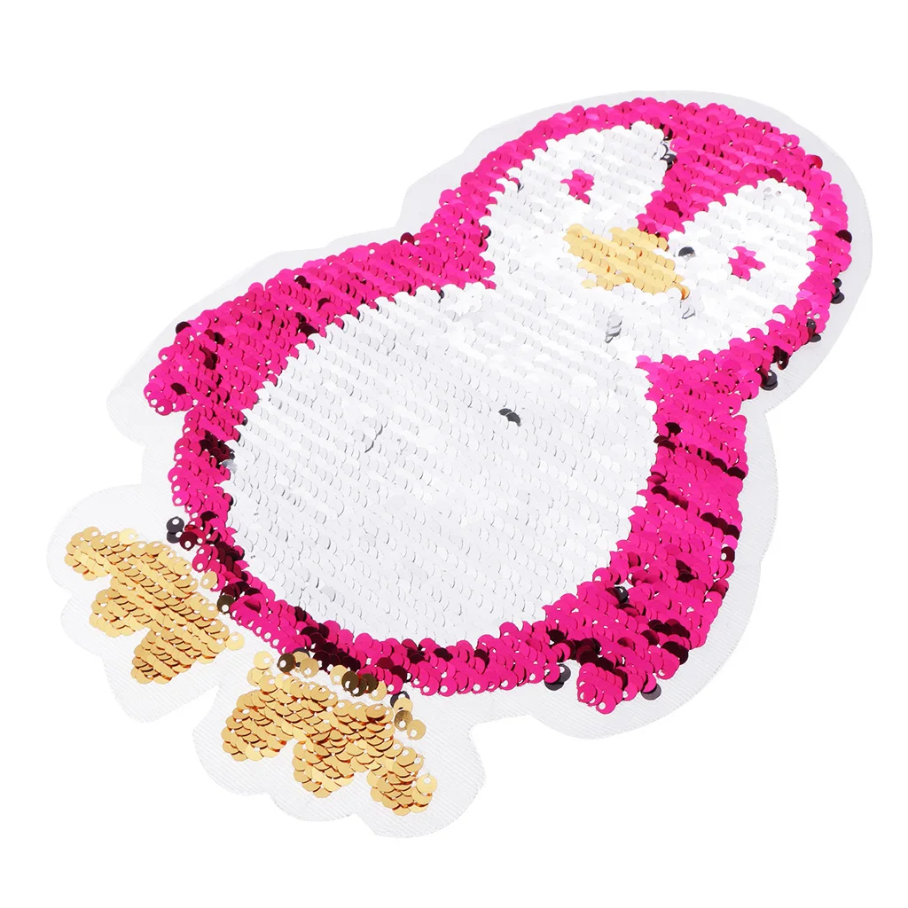 Double Side Embroidered Penguin Sew On Sequins Patch Fabric Applique Crafts