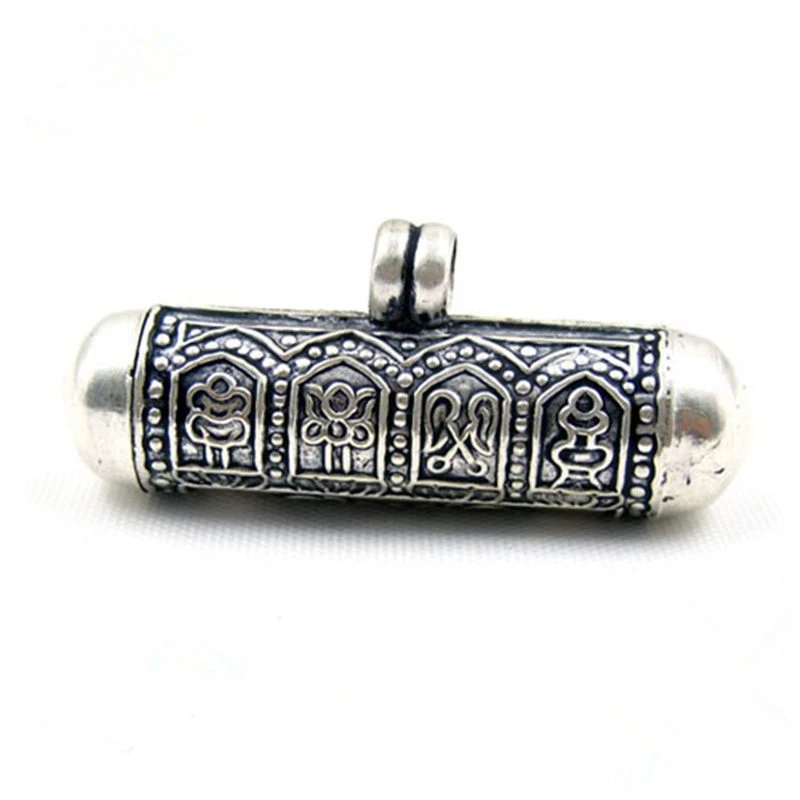 SL000 Sterling Silver 925 Tibetan Amulet Om 24mm Prayer Box Pendant Necklace