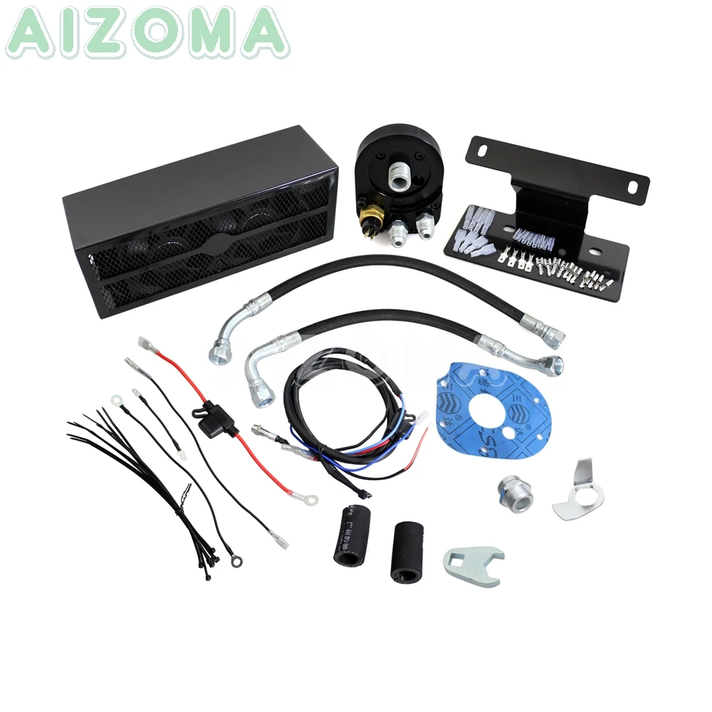 

Black 2.0 Reefer Engine Fan Cooling System Motorcycle Oil Cooler Oil Funnel & Filter For Harley Touring Road King FLHT FLHR FLHX