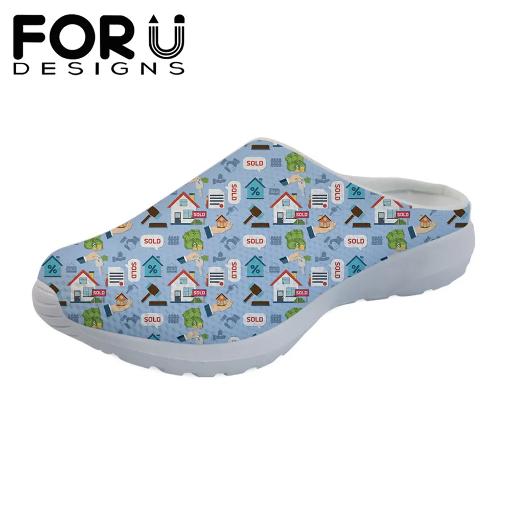 

FORUDESIGNS Sandals Women Summer Flats 3D Real Estate Pattern Comfortable Home Slippers for Female Air Mesh Sandalias Mujer 2019