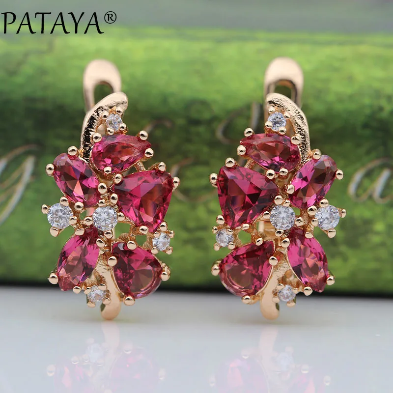 rose red PATAYA 828, акция, новые синие серьги в форме капли воды, женские модные Эксклюзивные Дизайнерские Ювелирные изделия, 585 розовое золото, серьги с натуральным цирконием - Окраска металла: rose red