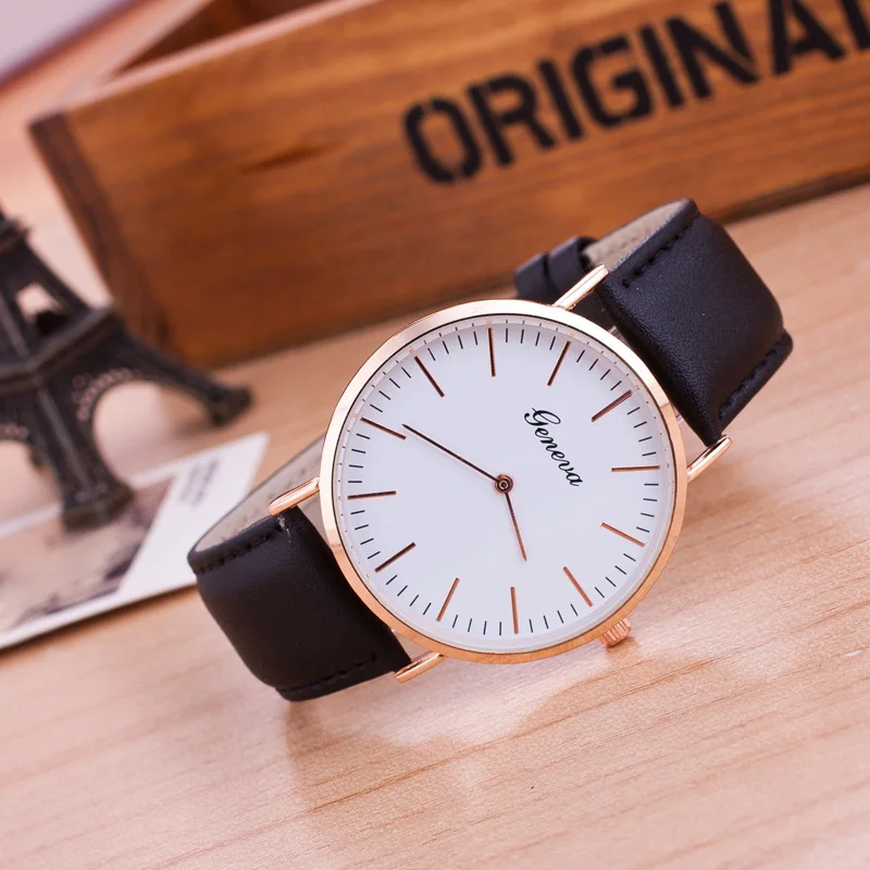 Geneva простой стиль женские часы модные часы роскошные женские кварцевые наручные часы relogio feminino - Цвет: Черный