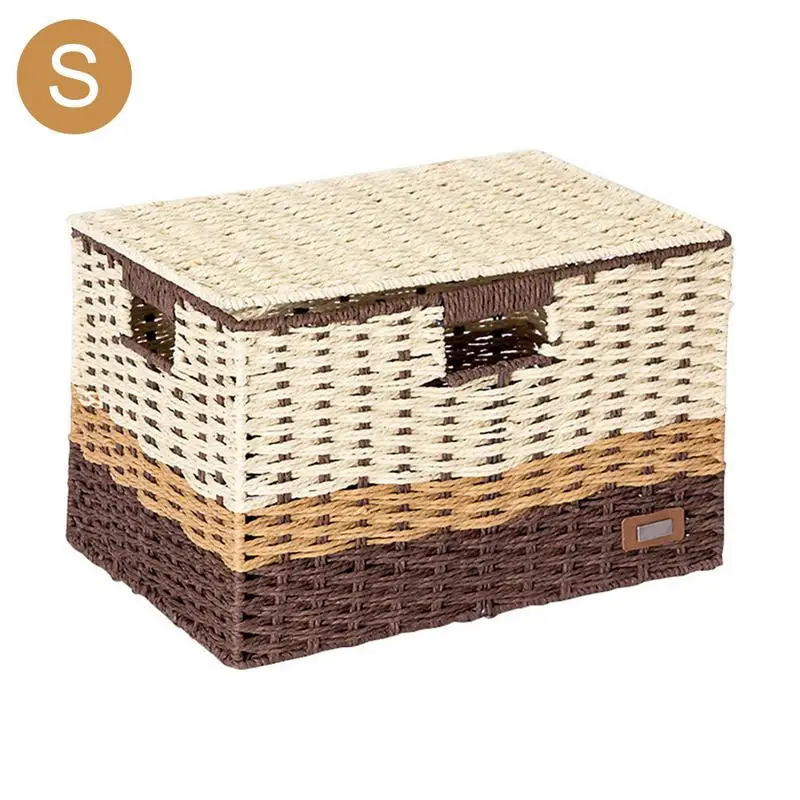 Соломенная плетеная корзина для хранения рабочего стола японская ткань сервис контейнер с крышкой игрушки закуски коробка для мелочей# CW - Цвет: G