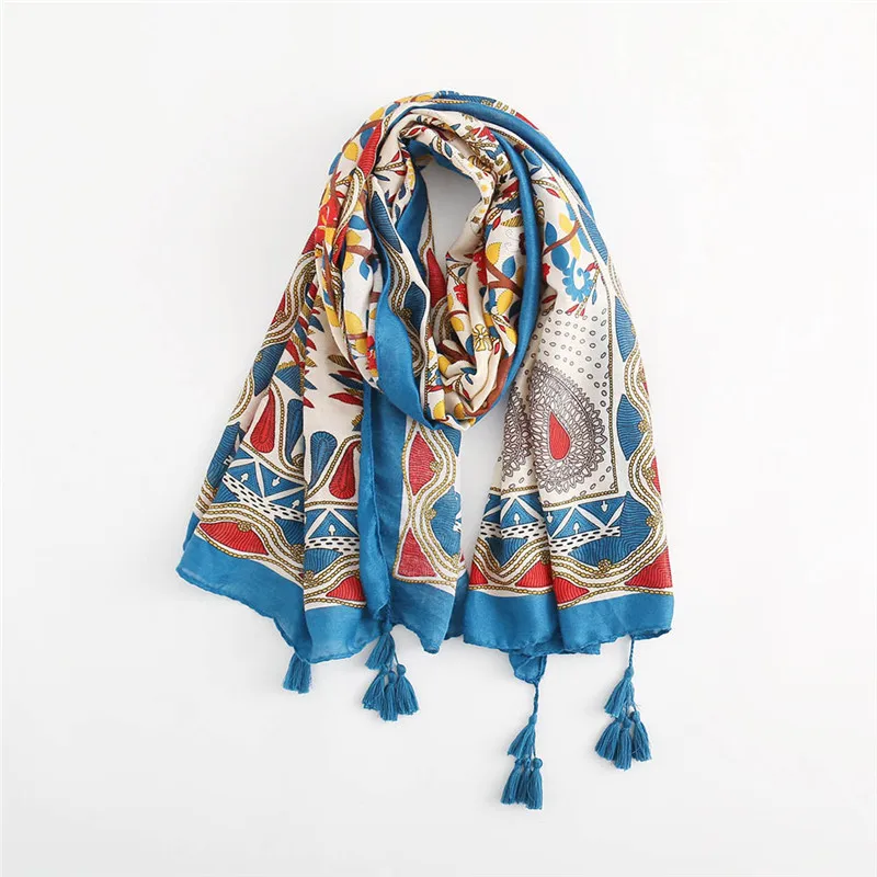  Women Scarf For Lightweight Flower Pattern Cotton Tassel Long Neck women's scarves handkerchief hij