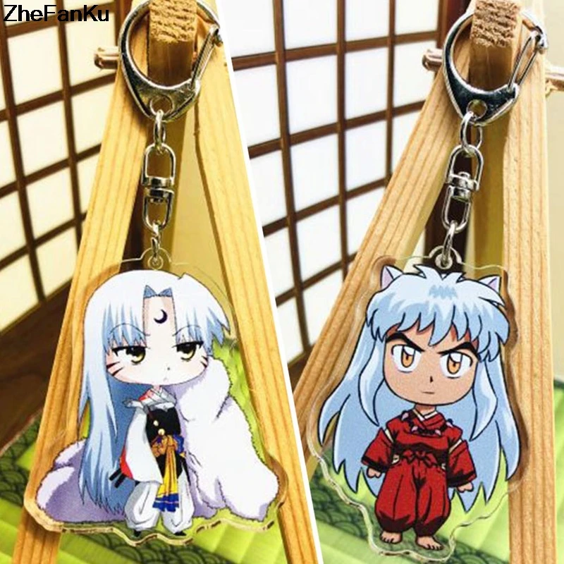 

2 Styles Acrylic Keychain Anime Model Cartoon Inuyasha Sesshoumaru Inuyasha Transparent Double-sided Pendant Keychain 55mm