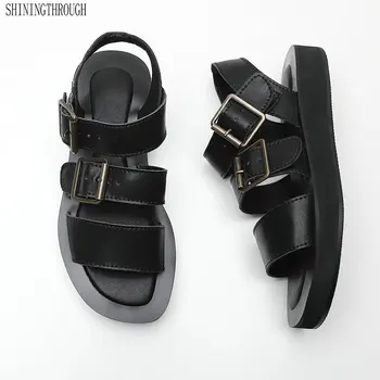 

100% Cow Leather flat platform Sandals woman shoes punk style ladies party dress shoes woman summer style women sandals