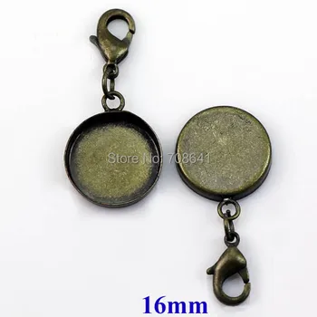 

Antique Bronze tone Plated Blank Bases 16mm Round Deep Wall Bezel tray w/ Lobster Clasps Pendant Setting DIY Jewelry Findings