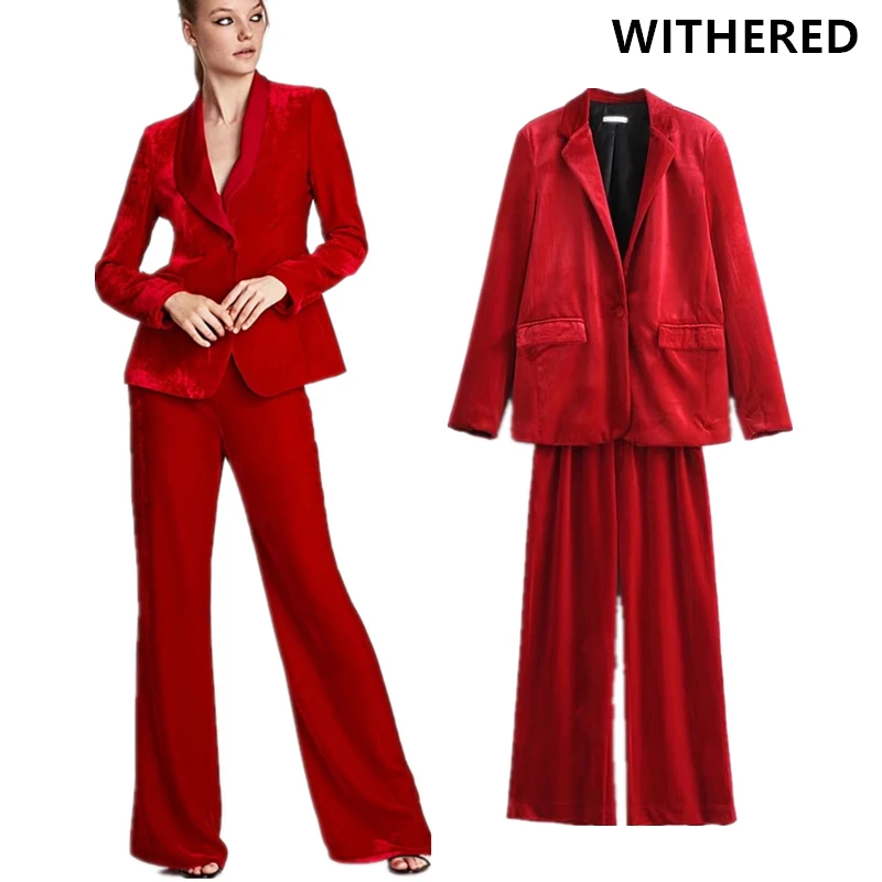 Увядшие костюм женщины Tailleur Femme английский стиль Модные бархатные Пиджаки и