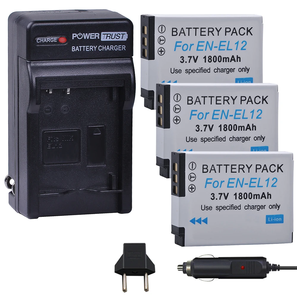 3X1800 Mah En-El12 Enel12 En El12 Ricaricabile Batterie Per Foto/Videocamera + Charger Kit Per Nikon Coolpix S9900 S9700 Aw120 S9500 Aw110