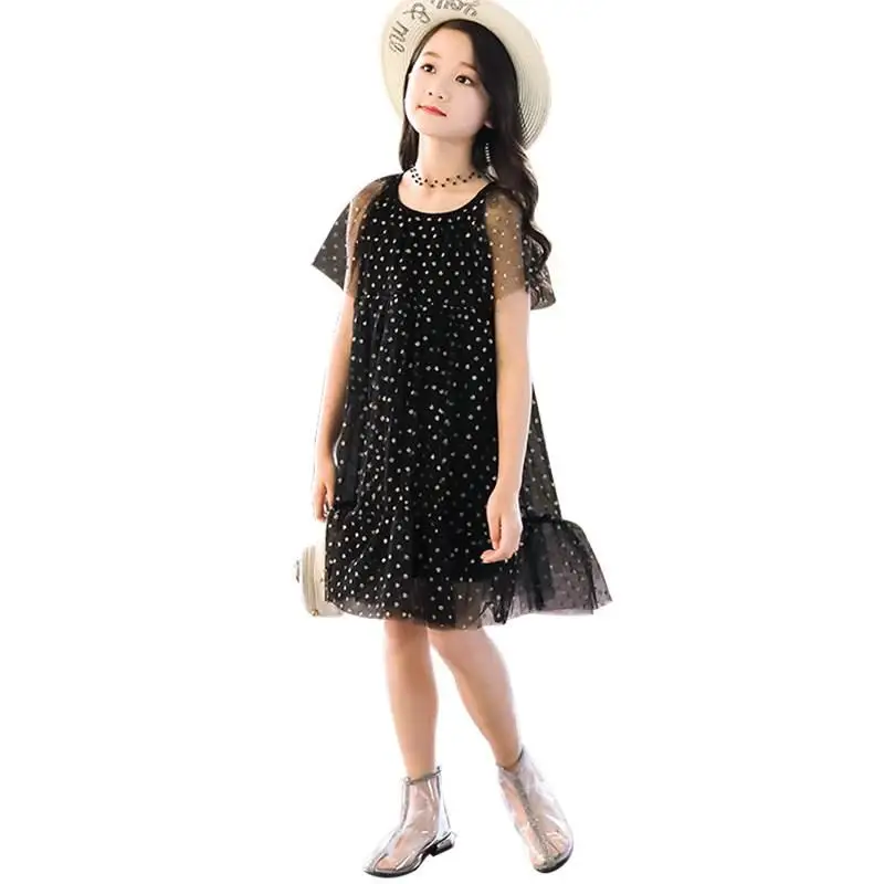 

2019 New Summer Fashion Teenage Girls Mesh Dot Princess Dresses Kids Dresses For Girls Toddler Girl Dress Clothing Vestidos T15