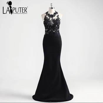 

Laiputer 2018 African Black Sexy Spandex Lace Appliques Backless Sexy Mermaid Stretch See Through Formal Evening Prom Dresses